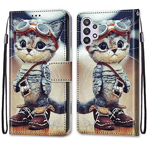 Dfjhure Samsung Galaxy A13 5G/A04S Case Leather Flip Wallet Phone Case Cover Silicone Shockproof Bumper Cover Stand View Cover with Card Slots Case For Samsung Galaxy A13 5G/A04S- Cat
