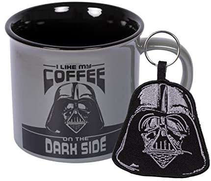 Star Wars Darth Vader Mug and Keyring Set in Presentation Gift Box (Coffee Dark Side Design) 11oz Ceramic Campfire-Style Mug and Woven Key Fob - Official Merchandise, Black