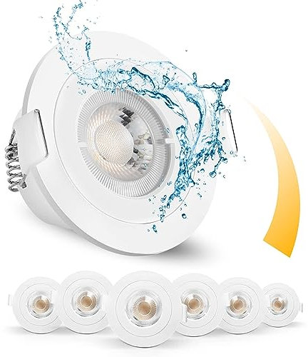 OREiN Dimmbar LED Einbaustrahler 6.5W, IP65 LED Spots 3000K Warmweiß, 650LM Deckenstrahler Deckenspots von 36°, 68mm Einbauleuchten Einbauspots 220-240V für Dusche/Wohnzimmer, 6 Stück