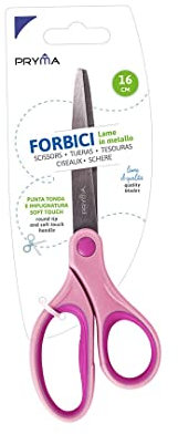 Pryma Forbici Punta Tonda 16 cm – Design Ergonomico per Scuola, Ufficio e Casa – Lame in Acciaio Inox, Manico Rosa Confortevole – Sicurezza e Precisione per Bambini e Adulti