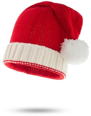 Balakaka Santa Plüsche Weihnachtsmann Mütze Bequeme Warm Nikolausmütze Gestrickt Elastisch Weihnachtsmann Hut mit Bommeln Rot Santa Weihnachten Mütze für Baby Kinder Erwachsene