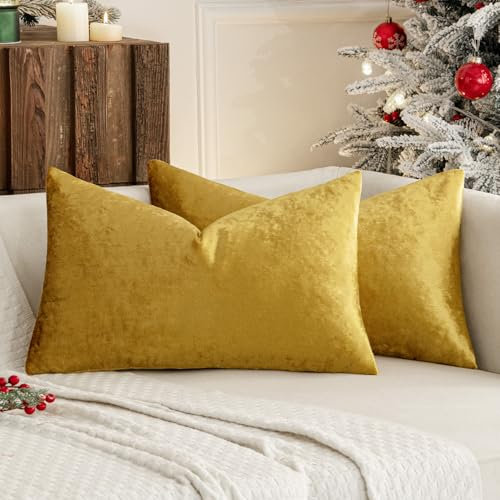 MIULEE Golden Luxuriös Samt Kissenbezug Dekokissen Kissenhülle Zierkissenbezug Dekorative Zierkissenhülle mit Verstecktem Reißverschluss 40x60 cm 2er Set