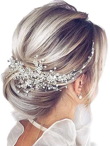 TRADERPLUS Fleur de mariée Vigne de cheveux de mariage en cristal Pièce de cheveux de mariée Accessoires de cheveux de fête en pierre du Rhin Bijoux