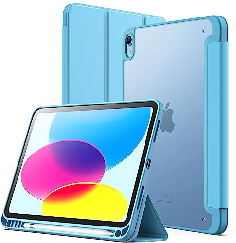 JETech Matt Hülle für iPad (A16) 11./10. Generation (2025/2022) mit Stifthalter, Mattierte Durchscheinende Rückseite Schlank Ständer Tablet Schutzhülle (Blau)