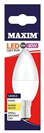 Maxim LED Bulbs [Pack of 10] Type: Candle E27 (Warm White) 6Watts (40Watts) / Pearl Finish/Energy Saving Multipack 40MLCB15W5X10