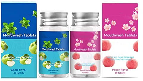 Teetclean Mouthwash Tablets,Teeth whitening mouthwash,All Natural Probiotics Herbal Super Whitening and Restorative Tabalets for Teeth and Mouth. (Apple+Peach)