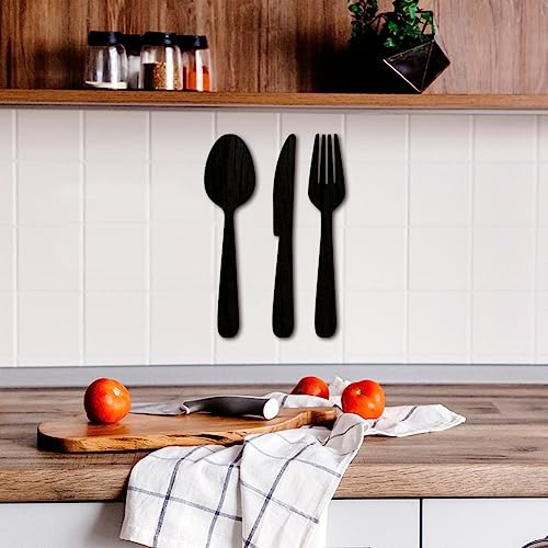 3 Stück Holz Geschirr Set, Schild Gabel & Löffel Messer Wanddekoration,Hängende Kunst Küche Essen Schild Landhaus Deko Hintergrund Wanddekoration Für Küche Esszimmer Zuhause Restaurant ( Color : C , S