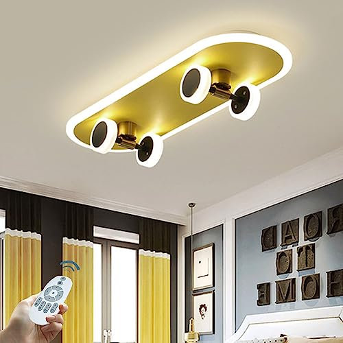 Kinder Deckenleuchte LED Cartoon Baby Deckenlampe Skateboard Form Acryl Lampenschirm DekoLicht Für Kinderzimmerlampe Dimmbar Mit Fernbedienung 3000-6000K Jungen Schlafzimmer Kronleuchter 60cm