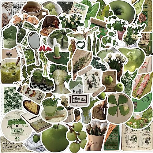 Olive Green Stickers 62 Pcs Cute Trendy Plants Decals for Water Bottle Laptop Luggage Car Skateboard Computer Notebook Phone Helmet Bike,Vinyl Waterproof Cartoon Fruit Stickers for Teens Adults Giris
