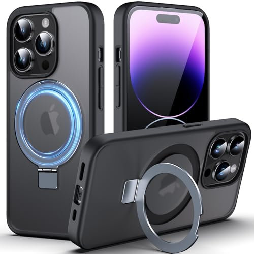 DASFOND Magnetic Designed for iPhone 14 Pro Case [Compatible with Mag-Safe] [Invisible Ring Kickstand] Slim Translucent Matte Shockproof Anti-Fingerprint Cover Case for iPhone 14 Pro 6.1, Black