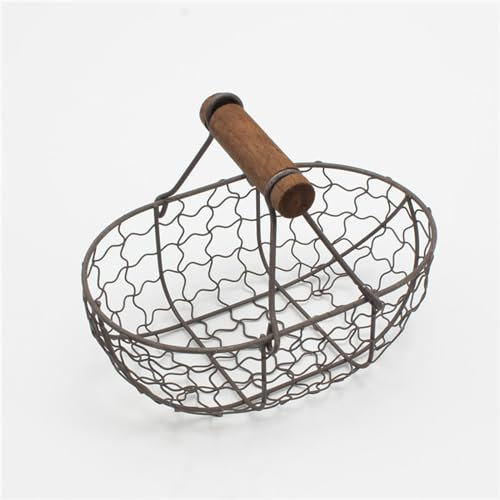 BBTISG Chicken Egg Basket, Vintage Style Egg Basket Can Hold 12 Eggs Storage Holder Wire Egg Basket with Wood Handle (Black)