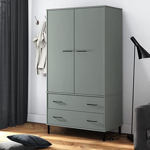 ADWOA Kleiderschrank Oslo Metallbeine Grau 90x55x172,5cm Massivholz Kleiderschrank Eiche Besenschrank Mehrzweckschrank