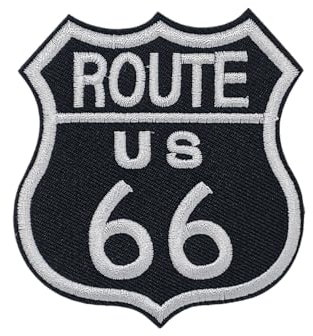 PSL Route US 66 Patch Wikineon Iron on Patches Patches for Jackets Patches for Clothes Mini Patches Embroidered Sew on Patches Iron on Patch Sew on Patch Cool Patches Unique Patches, Black