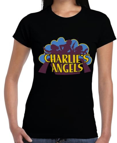 Wild Star Hearts Charlie's Angels Womens Capsleeve Tshirt, Black T-Shirt with Occult Dark Fantasy Art