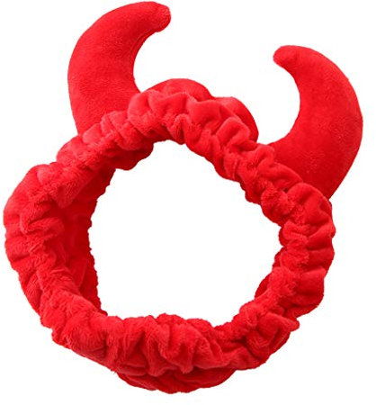 MULAIDI Plüsch Ochsen Teufel Hörner Stirnband Make Up Dusche Gesicht Waschen Sport Samt Haarband Weibliche Mädchen Lustige Festival Neujahr Party Bandana Turban Grüne Stirnbänder Für Frauen