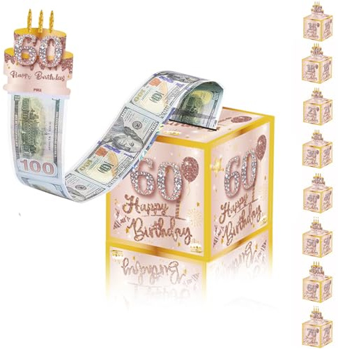 Roségoldene Spardose zum 60. Geburtstag, Überraschung, Geschenk-Box für Dame zum 60. Geburtstag