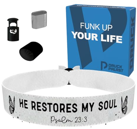 He restores my soul Psalm 23:3 Stoffarmband - Wasserfestes Satinarmband - Glaube Armband - Religiöse Geschenksidee - Inspirierendes Armband für Männer und Frauen - Biblisches Armband