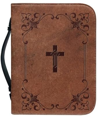 Custodia per Bibbia retrò, in pelle PU, per donne e uomini, custodia per il trasporto della Bibbia per ragazze con manico con cerniera, custodia protettiva per Bibbia vintage con manico e tasca