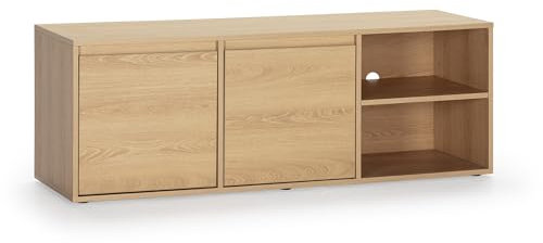 HOMN LIVING Mueble TV Tori 2 Puertas y 2 Huecos, Color Roble, 130 cm (Ancho) 40 cm (Profundo) 46 cm (Altura)