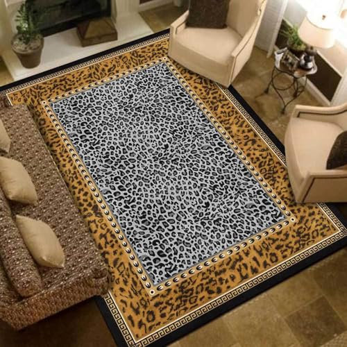 Rugs Bedroom Aesthetic,Black,110 x 200 cm,Black Orange Yellow Grey Leopard Print Modern,Rug Vintage or Contemporary, Washable Non Slip