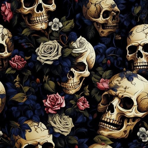 HEKO PANELS Oxford Stoff Schädel Rosen Wasserdichte Meterware Polyester Canvas-Stoff 1 Meter 155 x 100 cm