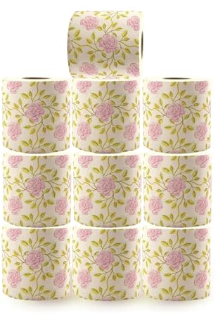 Generisch 10 Rollen Toilettenpapier, Blumen-Toilettenpapier, 4-Lagiges Toilettenpapier, Toilettenpapier Aus Bambuszellstoff, Weich, Stark, Geeignet Für Zuhause, Hotel Und Reisen,Natural