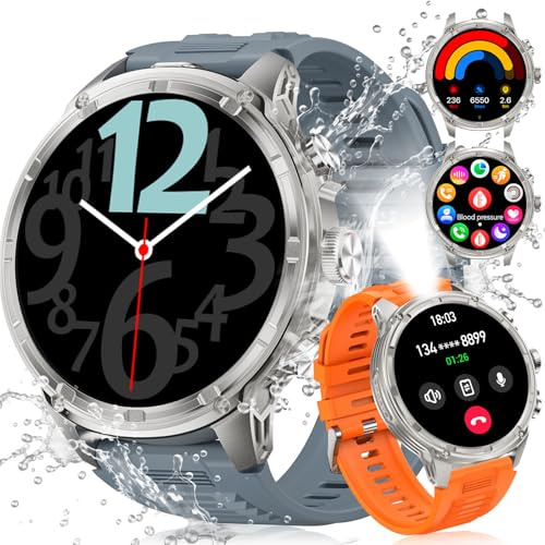 LIGE Smartwatch Herren mit LED Taschenlampe, 1.85‘’ HD Großes Display/710 mAh Akku Sportuhr Herren mit Telefonfunktion, 100+ Sportmodi Fitnessuhr, 24/7 Herzfrequenz/Schlafmonitor für Android iOS, IP68
