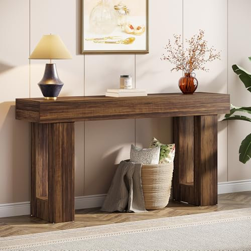 Tribesigns Table console rectangulaire en bois derrière le canapé, table d'entrée de style rustique pour entrée, couloir, salon (marron rustique) de 160 cm de long