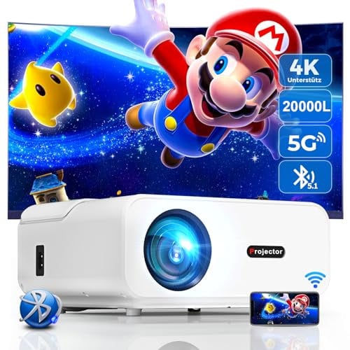 Proiettore 20000 lumen Full HD 1080P proiettore 4K supportato, 5G WiFi Bluetooth Proamer Mini LED proiettore Home Cinema 300 Display Video Portatile Compatibile con Smartphone/TV