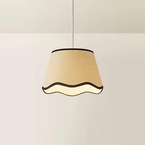 ValueLights | Small Easy Fit Natural Scallop Light Shade with Black Trim Bedroom Hallway Lampshade | Shades, Home Décor & Improvement Essential | 250mm Shade Width