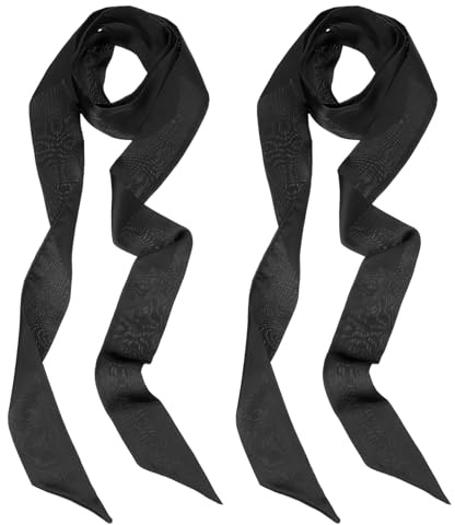 PATIKIL Sciarpa a Nastro Elegante, 2Pz Sciarpa Skinny a Tinta Unita Pura Lunga Foulard Seta Satinata Cinture Sash Capelli Sciarpe per Borse a Mano Nastro Cravatta per Donne, Nero
