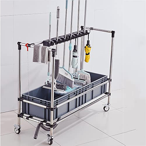 WQZzjm Drain Rack Broom Mop Holder Trucks Broom and Mop Holder Put Wet Mops,Cleaning Tool Tower Mop Holder Umbrella Stand,Movable Mop Rack,for Garden Garage Schools,Factories,Hotels, (5slots)