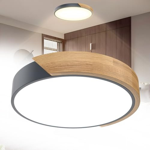 HENGMEI 96W Led Deckenlampe Holz Rund Dimmbare Deckenleuchte Led Lampen Licht 2800K-6500K Deckenlampen Für Wohnzimmer Schlafzimmer Badezimmer (Grauer Rand)