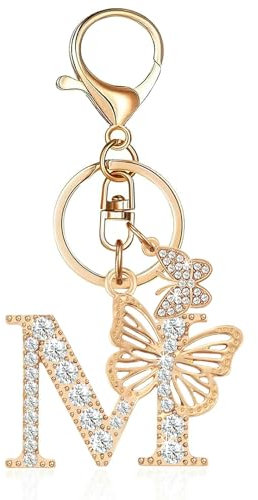 ENSTAB Schlüsselanhänger Damen Buchstabe Schmetterling Schlüssel Anhänger Schlüsselanhänger Buchstabe Mädchen Einschulung Geschenk für Mädchen Damen (Schmetterling-M)