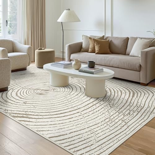 GENIMO Teppich für Wohnzimmer Schlafzimmer 160 x 230 cm, Modern, Kurzer Flor, rutschfeste Rückseite, Beige, Waschbarer