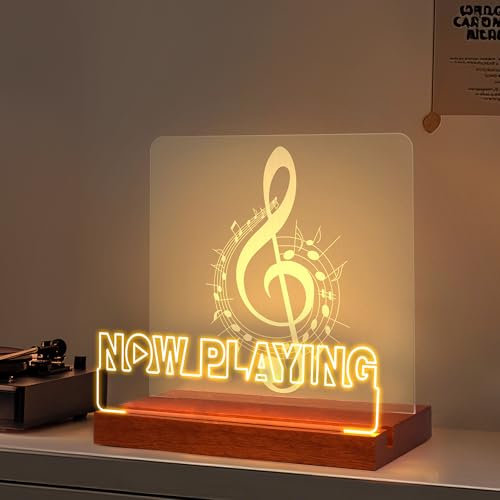 OkiyiD Now Playing Vinyl Record Stand, Light Up Record Holder Stand Display Decor, LED Wooden Base with Soft Warm White Lights,Vinyl Album Storage Gifts for Music Lovers Room Decor