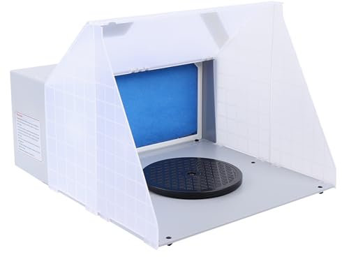 Royyalpa Cabina de pintura para arte, modelismo y artesanía, potencia de ventilador de 25 W, plegable, 42 x 15 x 25 cm, plato giratorio de 7,6 pulgadas, con esponja de filtro y adaptador para trabajos