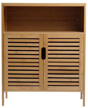AD.CON Armoire de salle de bain en bambou avec 3 étagères, 81 x 65 x 31 cm, naturel