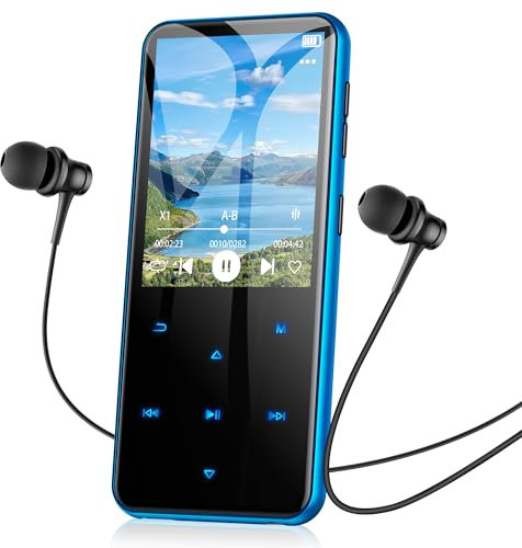AGPTEK Lettore MP3 Bluetooth 5.3, Lettore Musicale da 64 GB in Metallo, Schermo da 2,4, Qualità Sonora HiFi, MP4 con Pulsanti Touch, Altoparlante, Radio FM, Registratore, 60 Ore di Musica - Blu