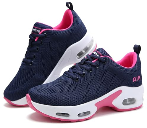 Mioceko Basket Femme Chaussures de Running Sport Sneakers Légère Mode Basket de Marche Confortable Chaussures Orthopédiques Antidérapant Basquette Fitness Casual Bleu Rose 35 EU