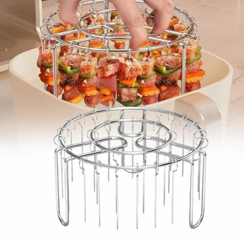Carroterr 25pcs Air Fryer Grill, Air Fryer Standing Barbecue Rack for More Even Heating, Stainless Steel Kebab Rack Barbecue Rack with Round Hanging, for Meat skewers, Chicken Legs, Wings, Thighs