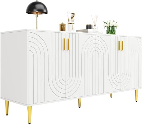 Kitchen Sideboard, Buffet Cabinet with Doors, Storage Cupboard Unit for Living Room, Dining Room and Hallway (White)