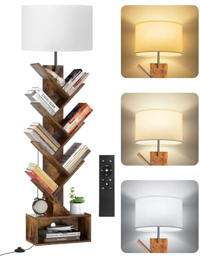 OUTONLIFE Bücherregal Baum mit Licht, 6 Ebenen Standregal, Schmales Eckregal mit Fernbedienung & Timer, CDs & DVDs für Wohnzimmer, Schlafzimmer, Kinderzimmer