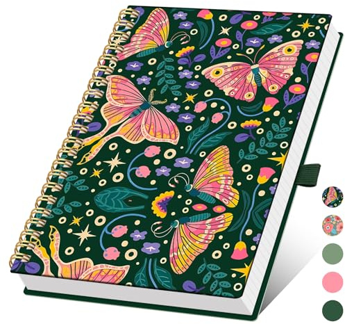 XLOXFU Notizbuch A5 Liniert, Hardcover, Spiralbindung Journal Notebook, Tagebuch für Erwachsene, With 140 Blatt 100GSM, Notizblock,Schule - Schmetterling