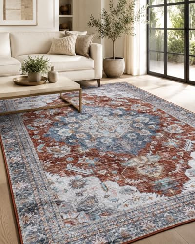 Tappeto Lavabile Vintage Orientale - Design Medaglione Rosso Multicolore | Ideale per Soggiorno, Sala da pranzo, Camera da letto | Morbido, Resistente e Lavabile in Lavatrice (230x160cm)
