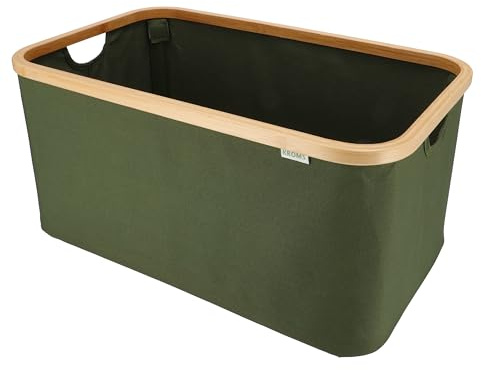 KROMS Corbeille a linge 45L - Vert olive - Panier a linge sale - Panier rangement - Panier a linge pliable - Corbeille a linge pliable