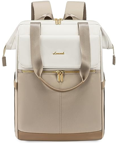 LOVEVOOK 18 Inch Backpack Womens, Large Laptop Rucksack Bag for Ladies, Daypacks for Office Teacher Nurse, Fashion School Bags for Work University Travel, Beige & Khaki