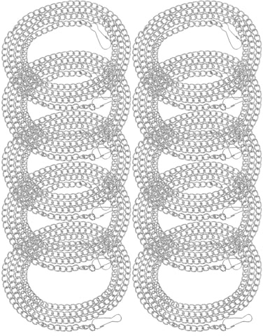 Veemoon Chaîne en Fer 100 Cm Argentée Crochets, 10 Pièces Chaîne Suspendue Polyvalente pour Accroche Tableau, à Suspendre de Plantes et Décorations Industrielles