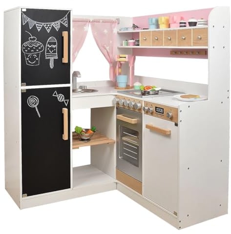 Sun Kinderküche aus Holz - Eck-Spielküche für Kinder - rosa/Weiss