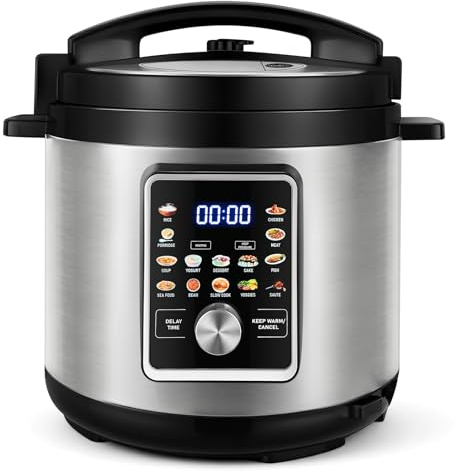 KOMORE 8L Electric Multi-Cooker, 14-in-1 Multi Cooker, Stainless Steel | Digital Display, Slow Cook, Rice Cook, Steam, Sauté, Yogurt Maker, Timer, Keep Warm, Dishwasher-Safe, Recipe Book